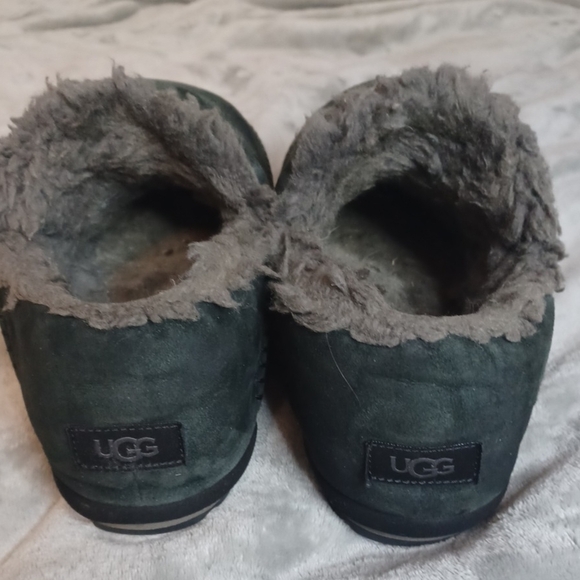 Men\'s Faux-Shearling Lined Slip-On Slippers - Dark Green